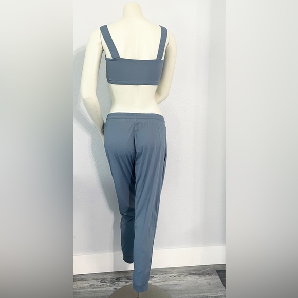 Mono B Pleated Front Jogger Square Neck Sports Bra Set Women’s M Dusty Blue EUC - Picture 3 of 9